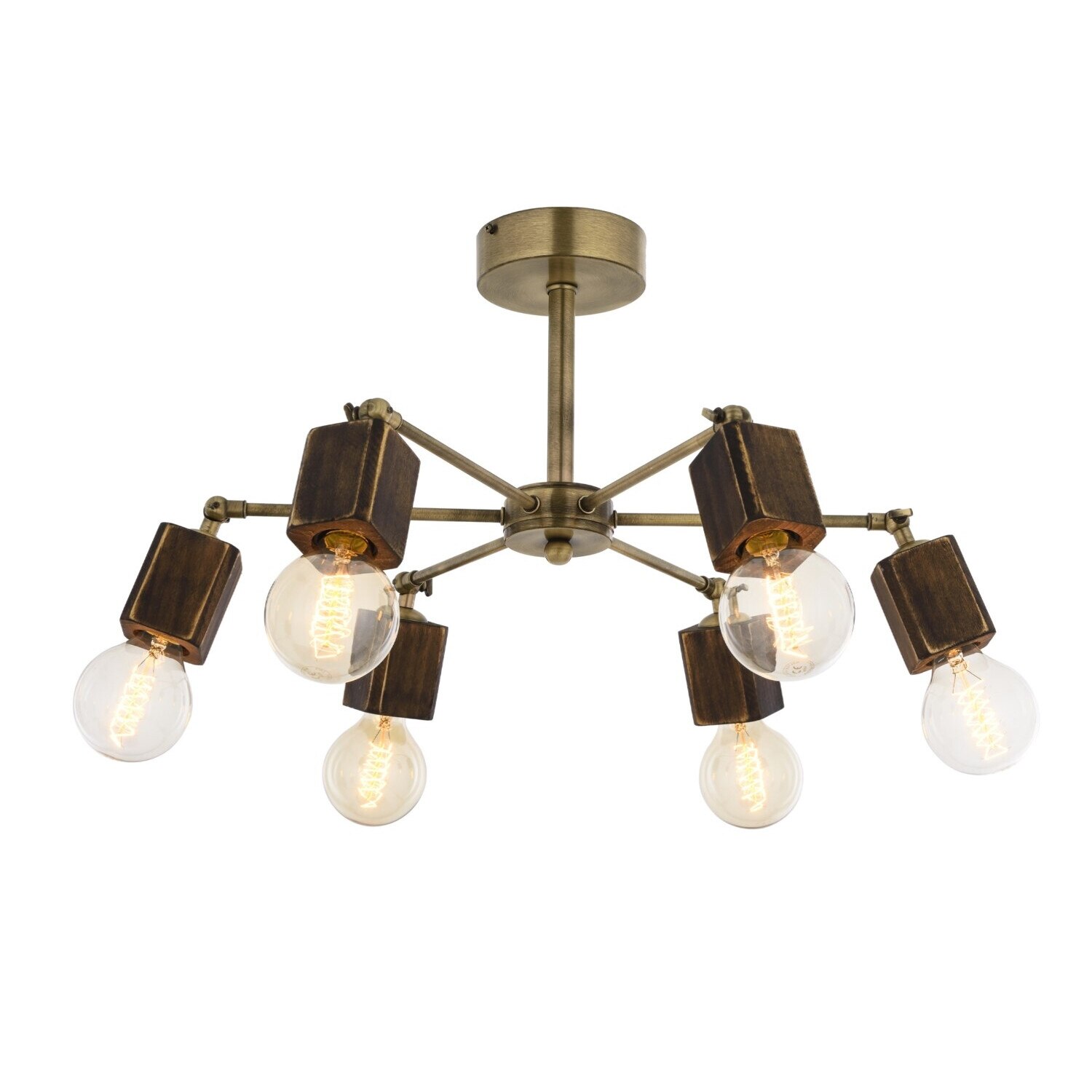 Lustra Avonni 6 brate decoratiuni lemn, finisaj Antique 6xE27 max60W