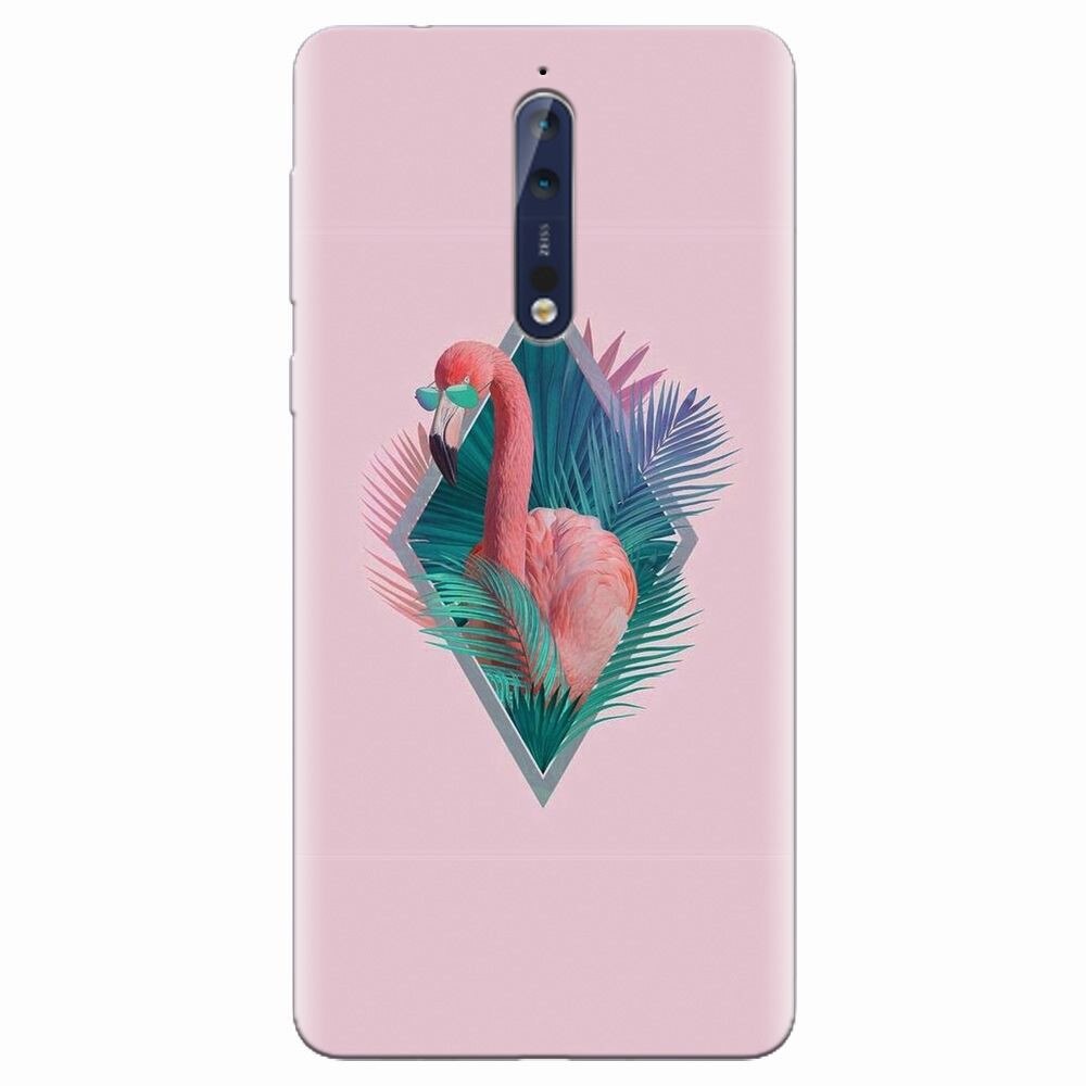Husa silicon pentru Nokia 8, Flamingo With Sunglass