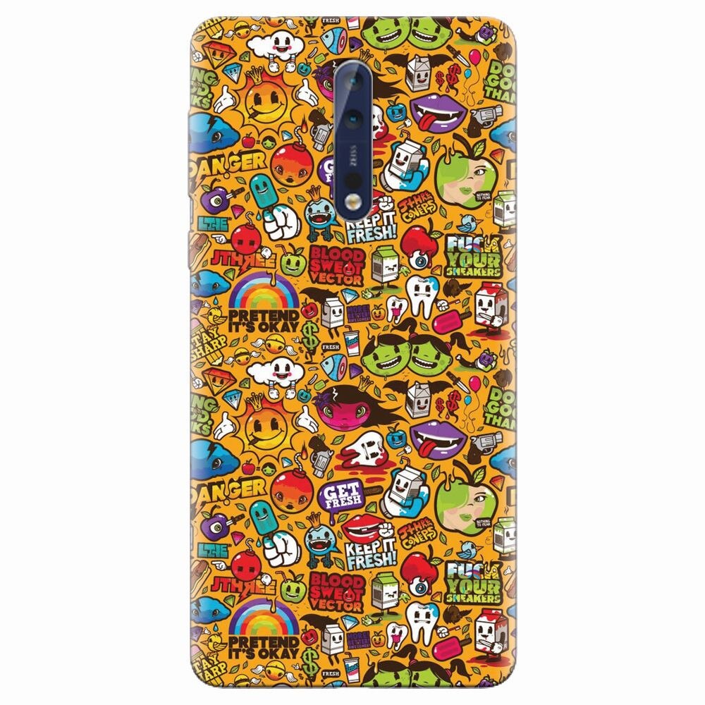 Husa silicon pentru Nokia 8, Colorful Sticker Illustrations