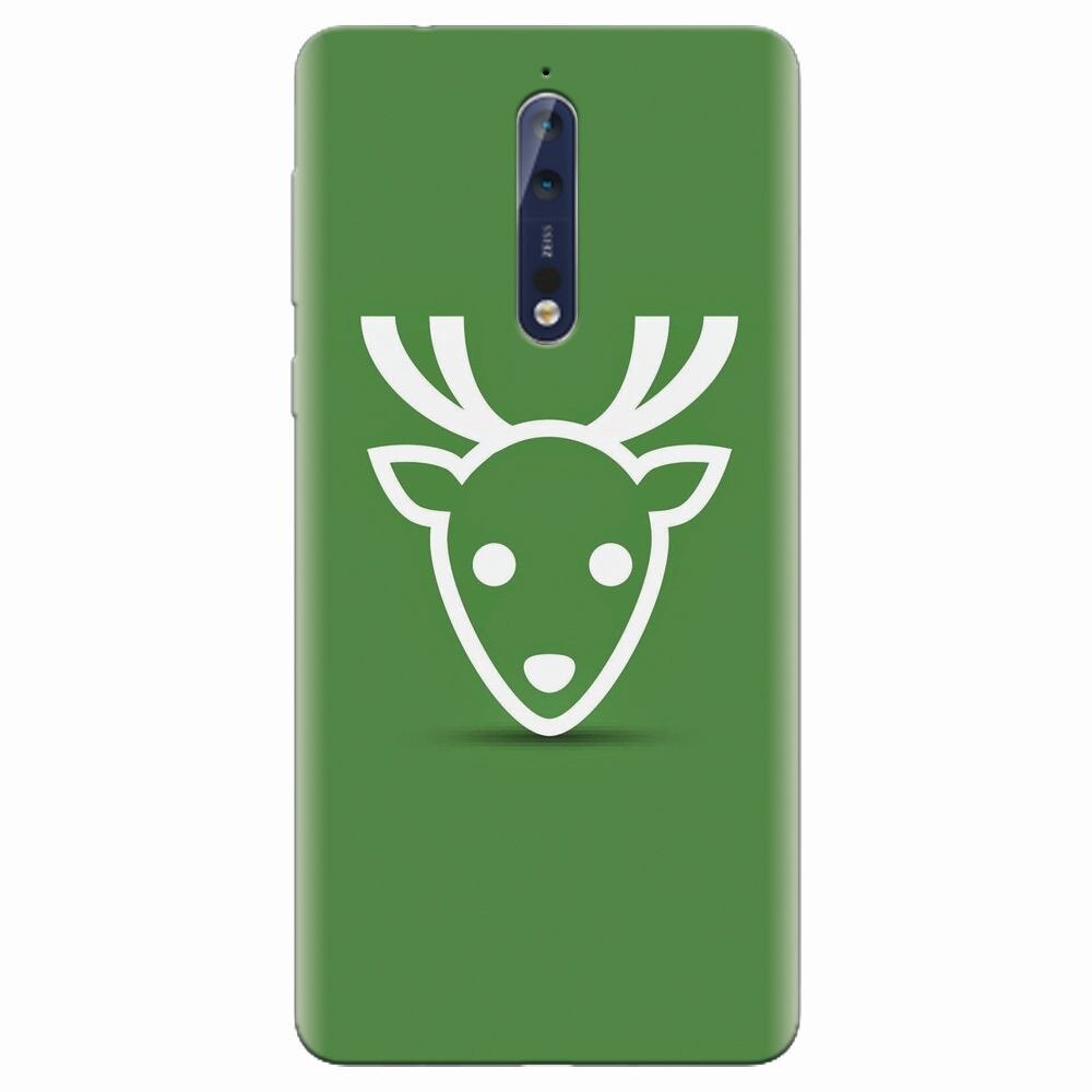 Husa silicon pentru Nokia 8, Minimal Reindeer Illustration Green