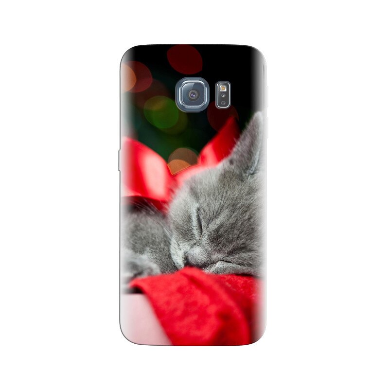 Husa Samsung S7 Edge Grey Kitten Red Ribbon Christmas Present Bokeh