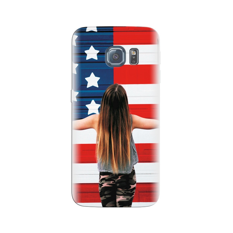 Husa Samsung S6 Edge American Girl In Front Usa Flag