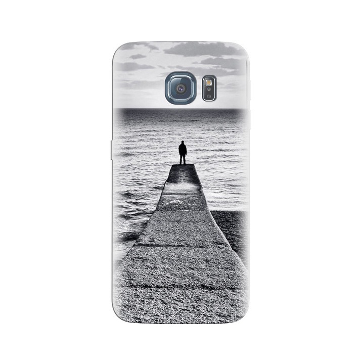 Husa din silicon compatibila cu Samsung Galaxy S6 Edge - model Abstract Dock Man Grey Landscape