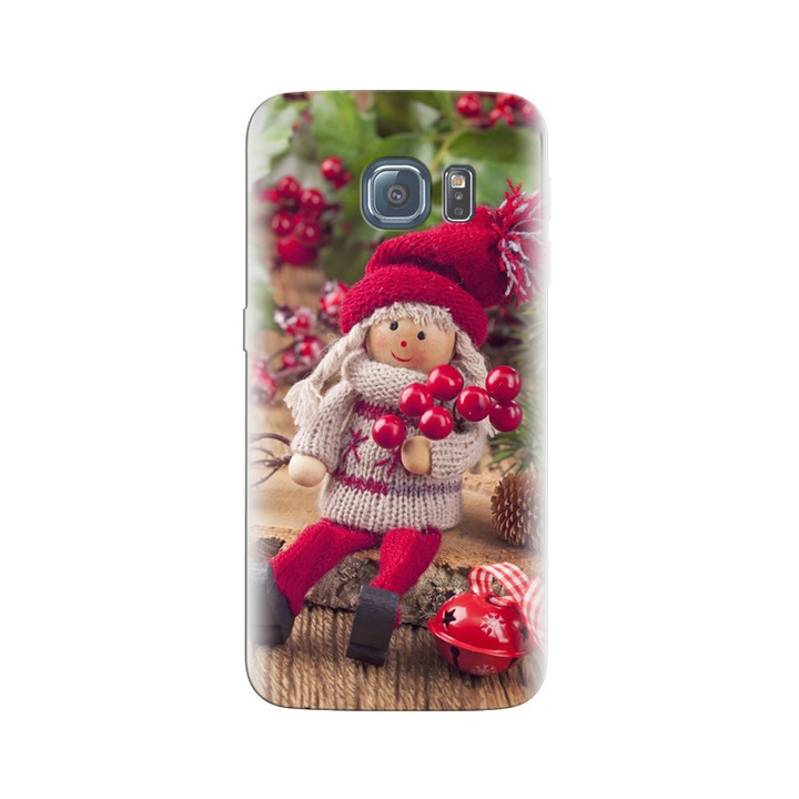 Husa din silicon compatibila cu Samsung Galaxy S6 Edge - model Christmas Twigs Girl Figurine