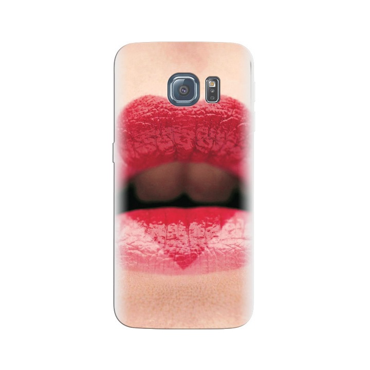 Husa din silicon compatibila cu Samsung Galaxy S6 Edge - model Girls Hot Strawberry Lipstick Background