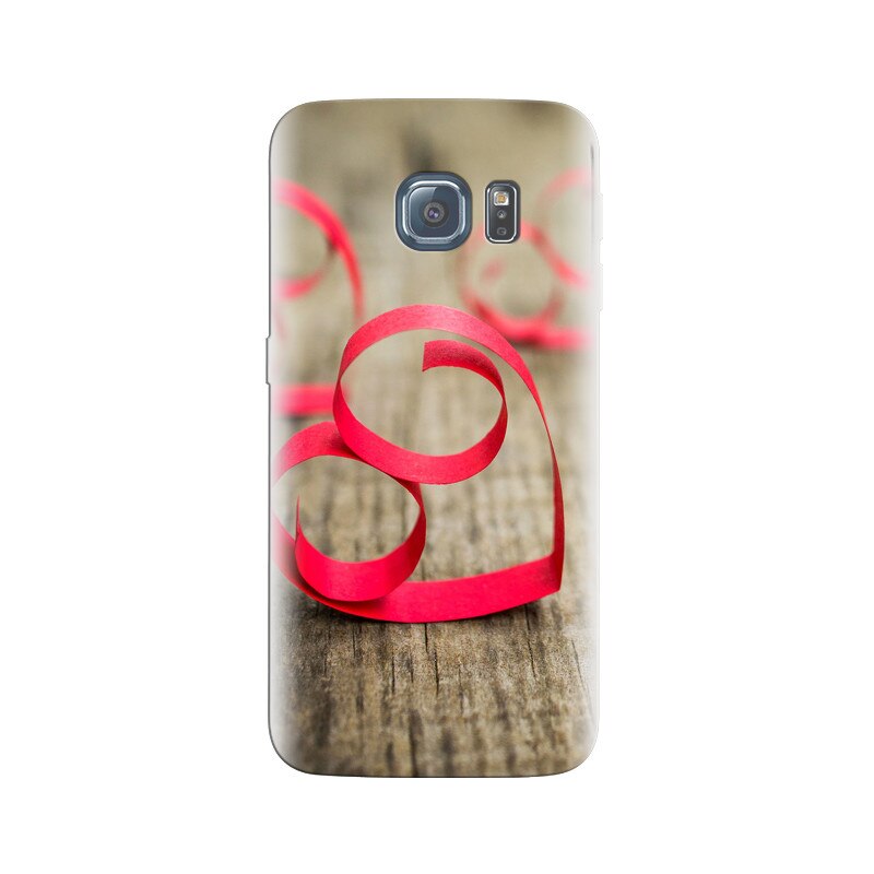 Husa Samsung S7 Red Ribbon Hearts Minimalist Wood Background