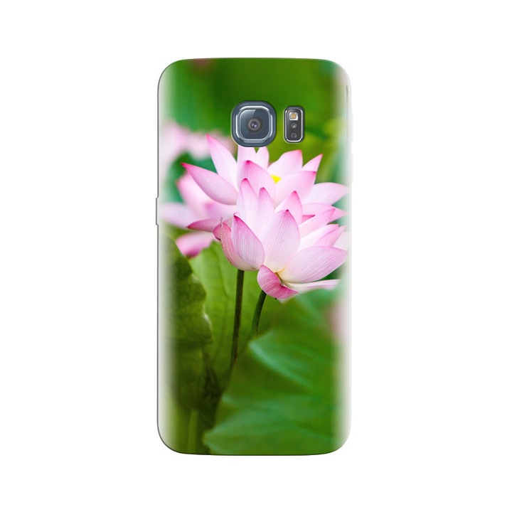 Husa din silicon compatibila cu Samsung Galaxy S6 Edge - model Twol Pink Lotus Flowers And Leaves