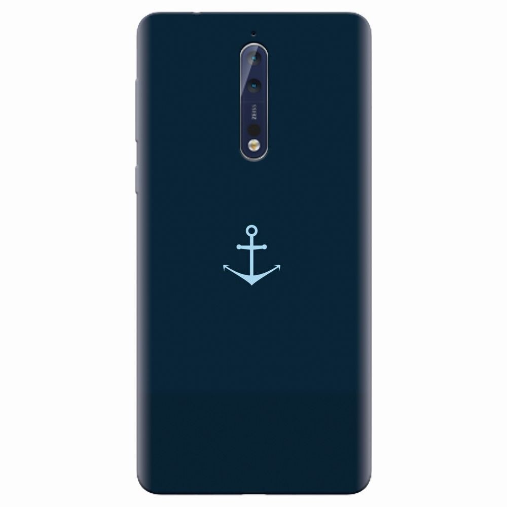 Husa silicon pentru Nokia 8, Blue Navy Anchor Illustration Flat