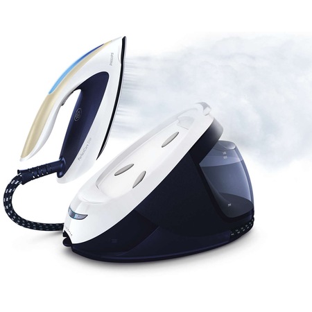 Statie de calcat Philips PerfectCare Elite GC9622/20, Optimal Temp, talpa T-ionicGlide, 135 g/min, 450 g abur, 6.5 bari, 1.8 L, Easy De-Calc Plus, Alb/Albastru