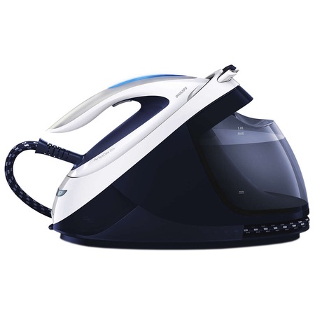 Statie de calcat Philips PerfectCare Elite GC9622/20, Optimal Temp, talpa T-ionicGlide, 135 g/min, 450 g abur, 6.5 bari, 1.8 L, Easy De-Calc Plus, Alb/Albastru
