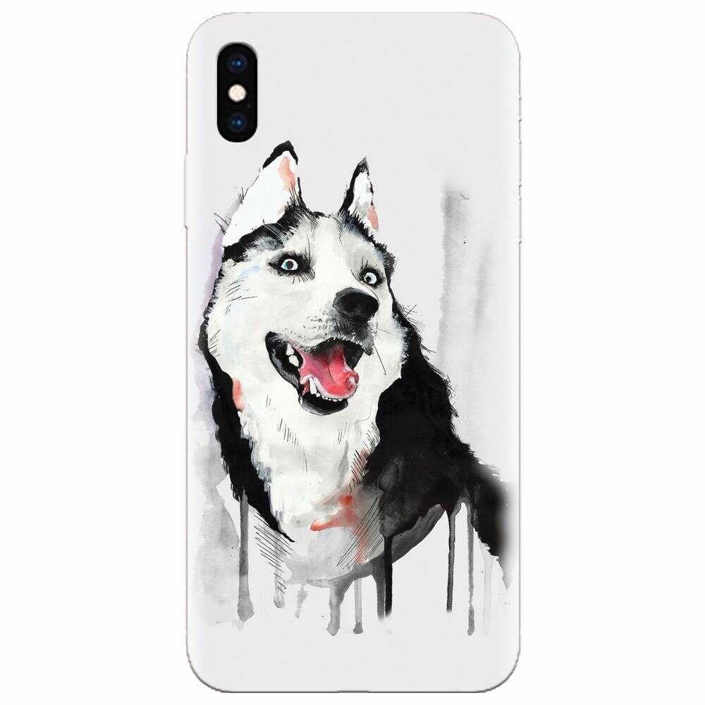 Husa silicon pentru Apple Iphone XS, Husky Dog Watercolor Illustration
