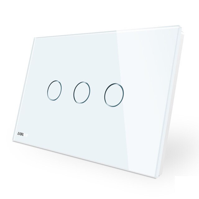 Intrerupator triplu cu variator cu touch Livolo din sticla - standard italian, Alb