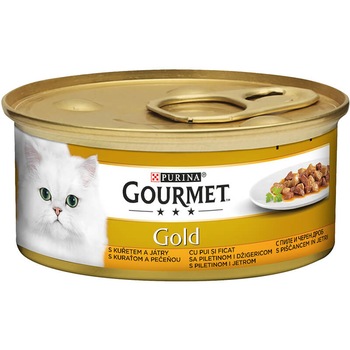 Hrana umeda pentru pisici Gourmet Gold, Pui si Ficat, 85g