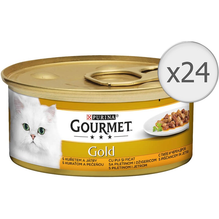 Hrana umeda pentru pisici Gourmet Gold, Pui si Ficat, 24 x 85 g