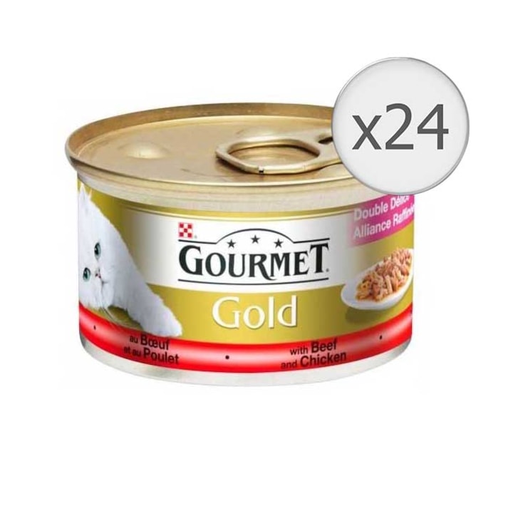 Мокра храна за котки, Gourmet Gold, Говеждо и Пилешко, 24 x 85 гр
