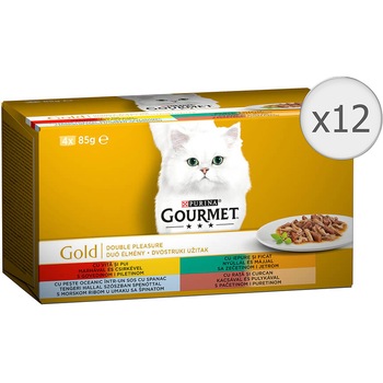 Hrana umeda pentru pisici Gourmet Gold, Multipack Vita si Pui, 12x4x85g Hrana umeda pentru pisici Gourmet Gold, Multipack Vita si Pui, 12x4x85g
