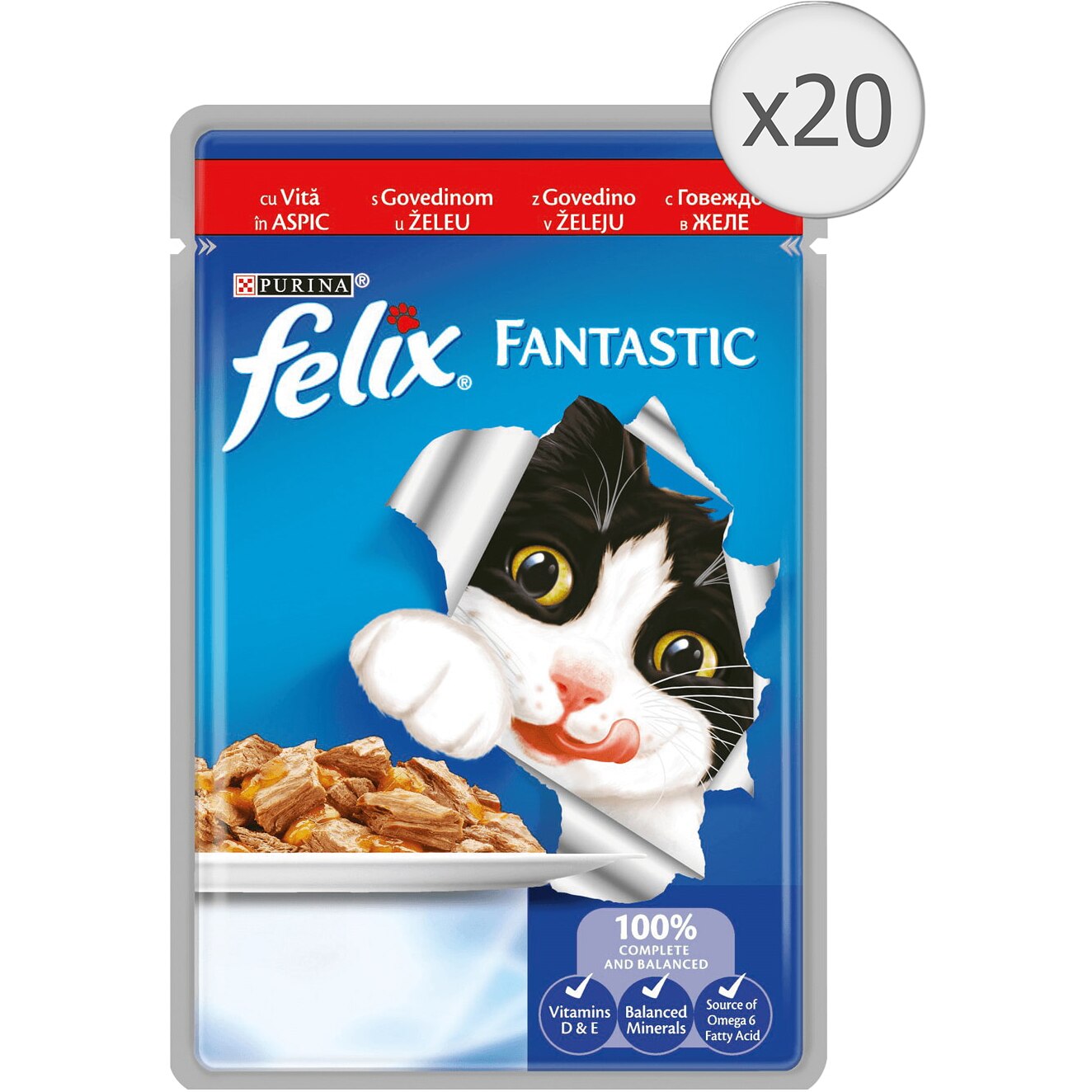 Hrana umeda pentru pisici Felix Fantastic, Vita, 20x100g
