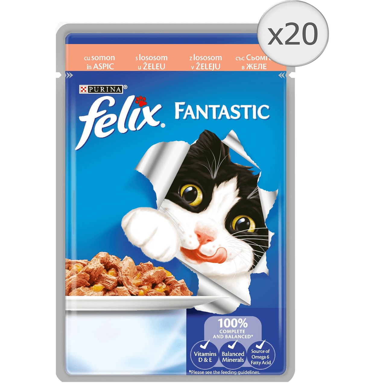 Hrana umeda pentru pisici Felix Fantastic, Somon, 20x100g