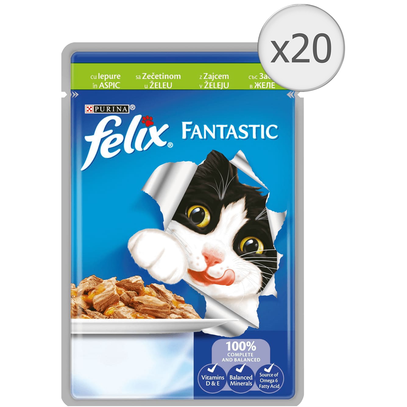 Hrana umeda pentru pisici Felix Fantastic, Iepure, 20x100g