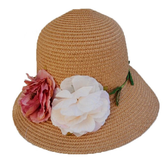Palarie trendy de dama pentru vara cu flori bicolore, D&J Exclusive, Bej, Universal