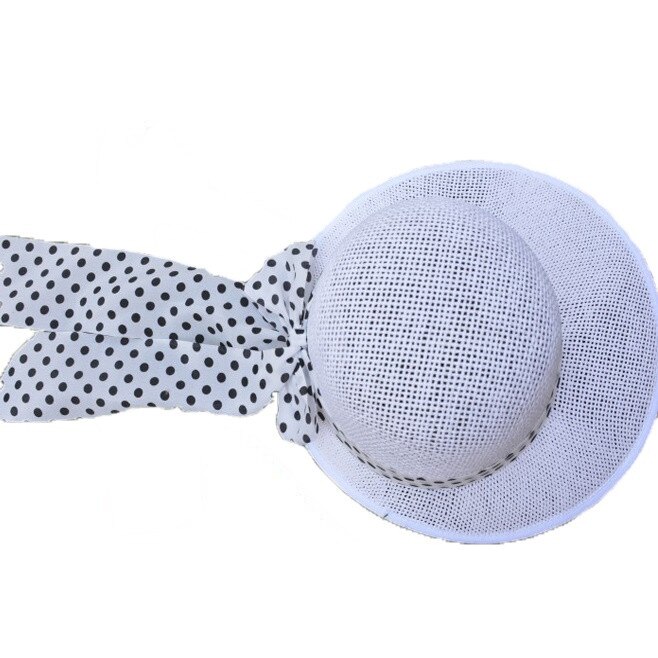 Palarie tinereasca cu bor asimetric si material cu buline colorate, D&J Exclusive, Alb, Universal