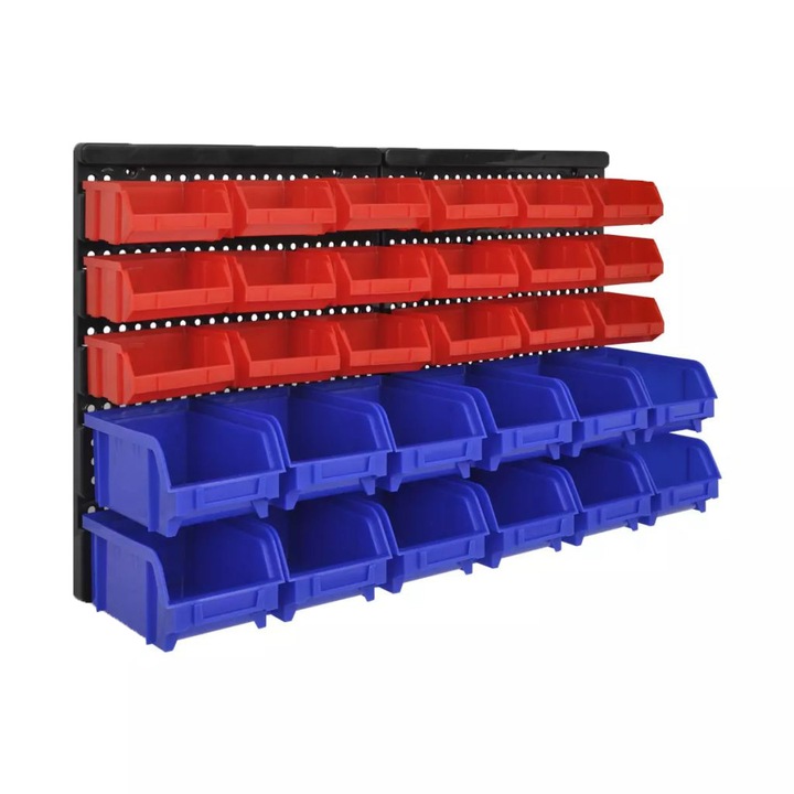 Készlet apró alkatrészek rendszerezője, falra szerelhető, 30 db, kék-piros