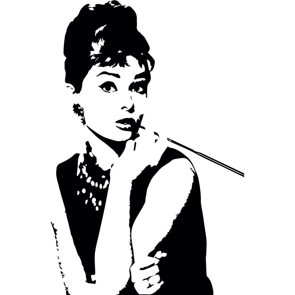 Audrey Hepburn - Sticker Decorativ - Negru - 83 x 126 cm