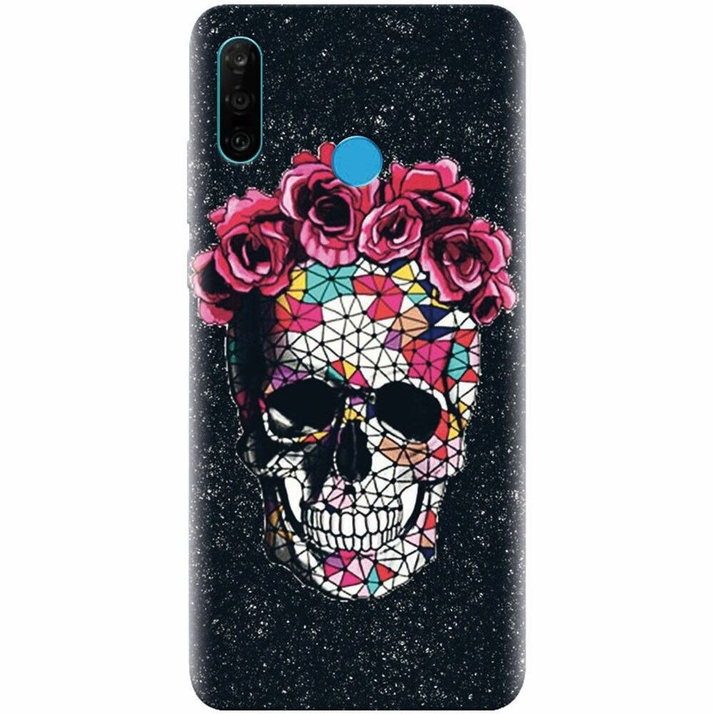 Husa silicon pentru Huawei P30 Lite, Colorful Skull Roses Space