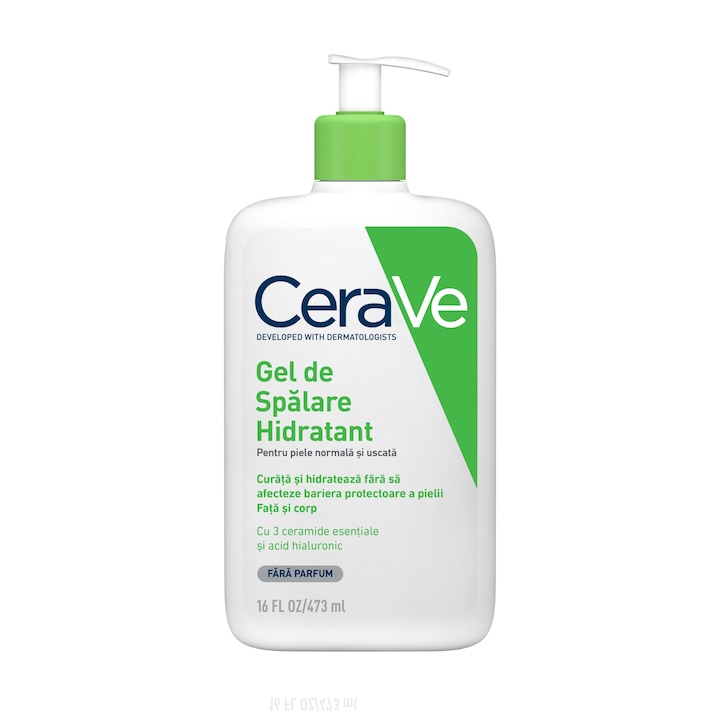 Gel de spalare hidratant CeraVe, cu ceramide si acid hialuronic, pentru piele normal-uscata, 473 ml