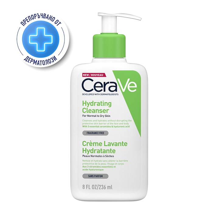 Гел за почистване CeraVe за нормално към суха кожа, Хидратиращ, 236 мл