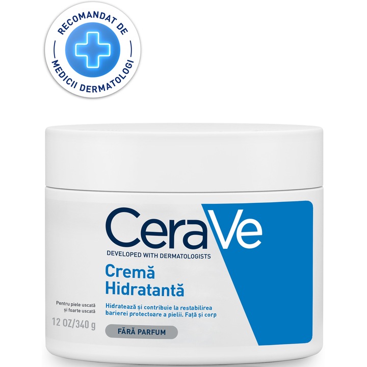 Crema hidratanta pentru fata si corp CeraVe cu ceramide si acid hialuronic, pentru piele uscata si foarte uscata, 340 g