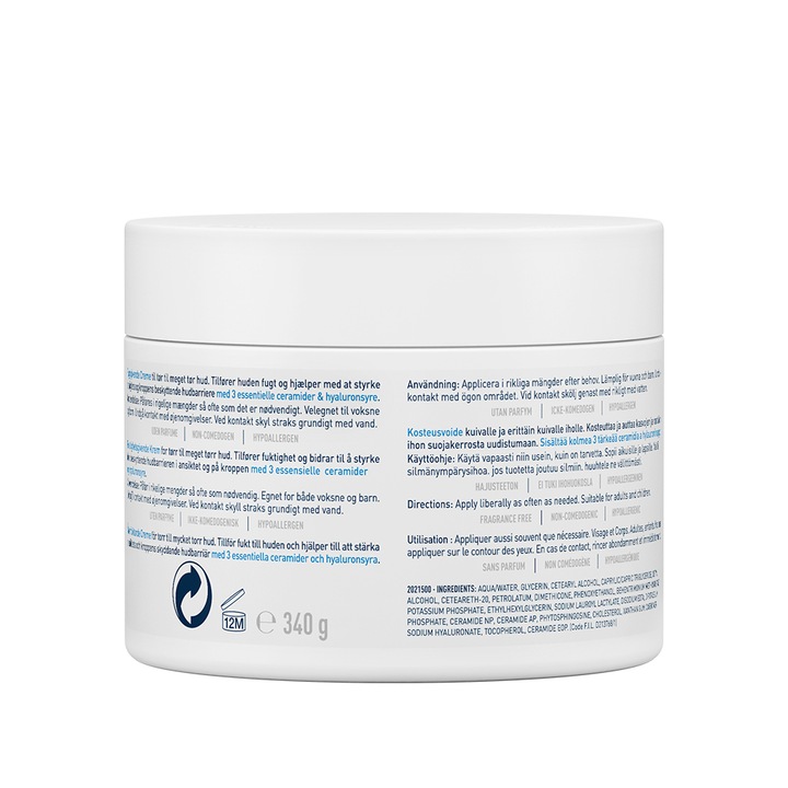Crema hidratanta pentru fata si corp CeraVe cu ceramide si acid hialuronic, pentru piele uscata si foarte uscata, 340 g