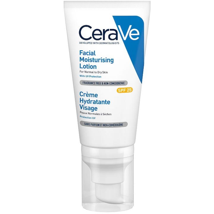Crema hidratanta pentru fata CeraVe AM, cu ceramide, SPF 25, ten normal-uscat, 52 ml