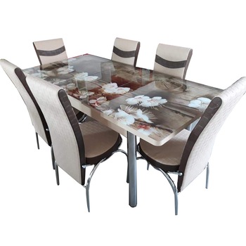 Set masa si 6 scaune maro , cires Set masa si 6 scaune maro , cires
