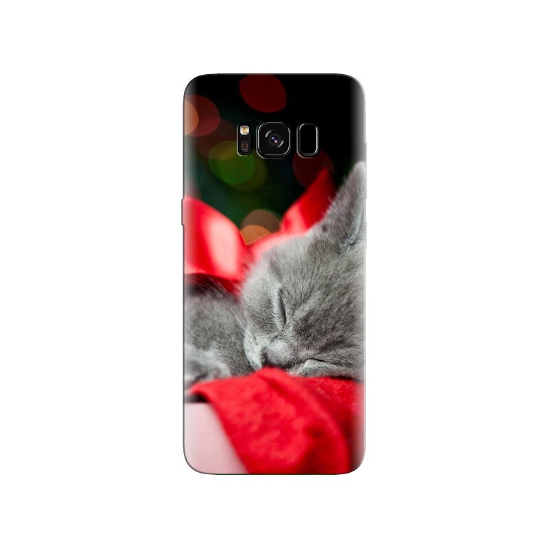 Husa Samsung S8 Plus Grey Kitten Red Ribbon Christmas Present Bokeh
