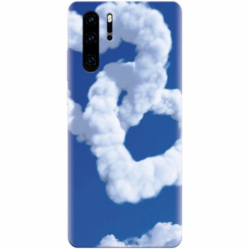 Husa silicon pentru Huawei P30 Pro, Heart Shaped Clouds Blue Sky Husa silicon pentru Huawei P30 Pro, Heart Shaped Clouds Blue Sky