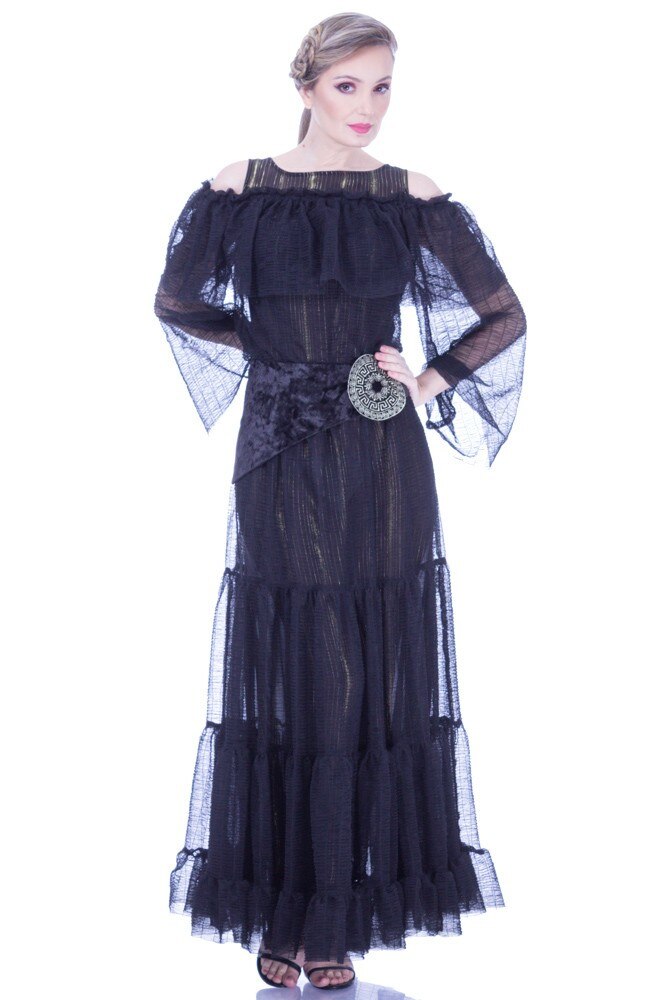 Rochie voal negru cu cordon Liza Panait I-88E