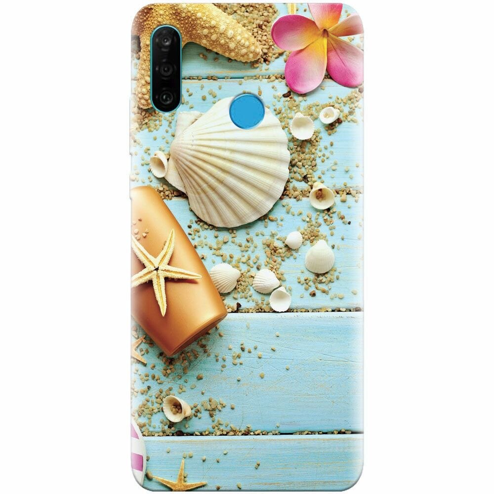 Husa silicon pentru Huawei P30 Lite, Blue Wood Seashells Sea Star