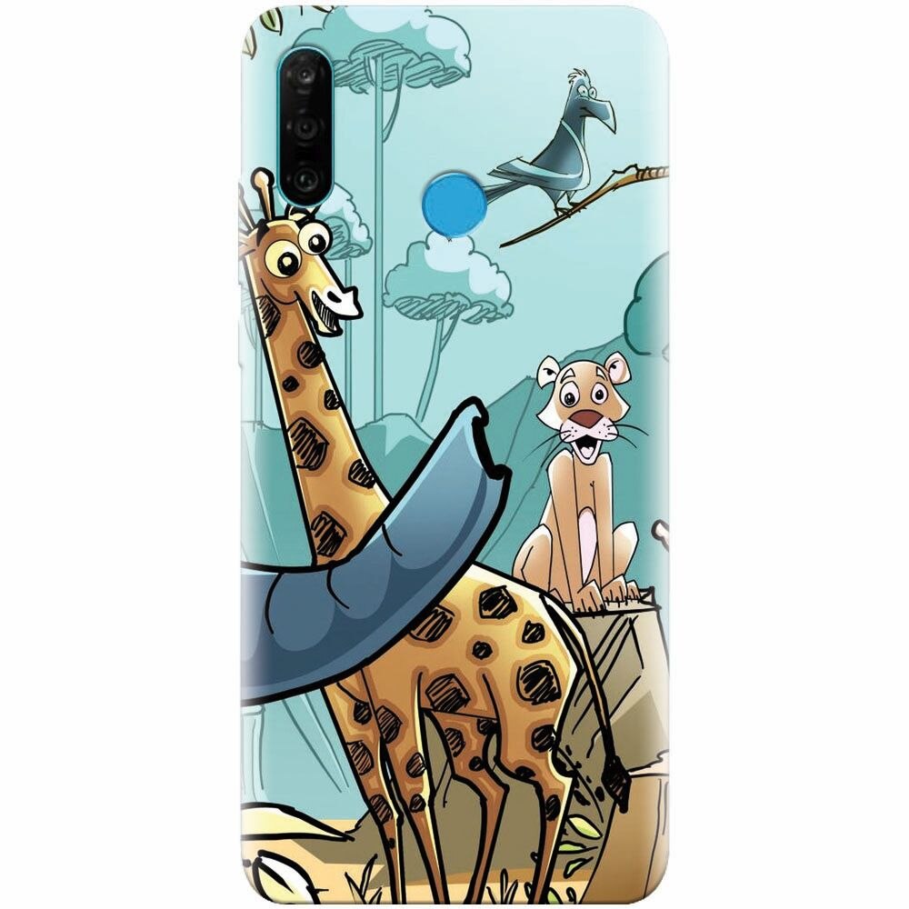 Husa silicon pentru Huawei P30 Lite, Children Drawings Elephants Giraffes Lions