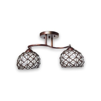 Lustra DC 8081/2, scelet melaic culoare bronz, abajur alb mat invelit in ornamente din piele ecologica, dulie E27 Lustra DC 8081/2, scelet melaic culoare bronz, abajur alb mat invelit in ornamente din piele ecologica, dulie E27
