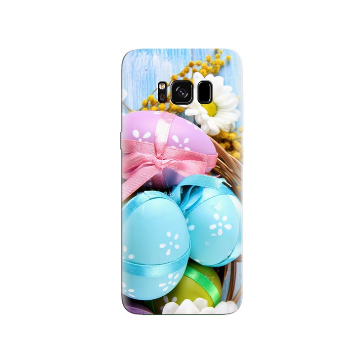 Husa din silicon compatibila cu Samsung Galaxy S8 - model Blue Spring Eggs Easter