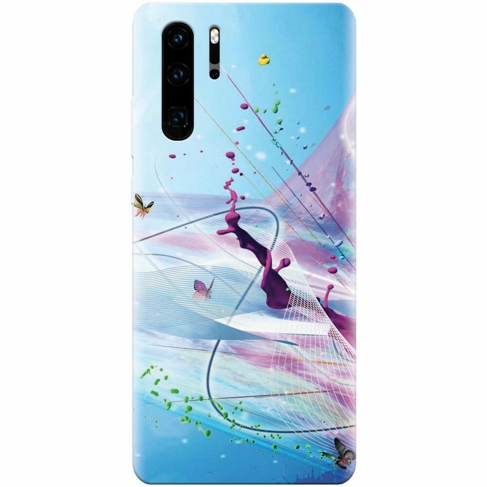 Husa silicon pentru Huawei P30 Pro, Artistic Paint Splash Purple Butterflies
