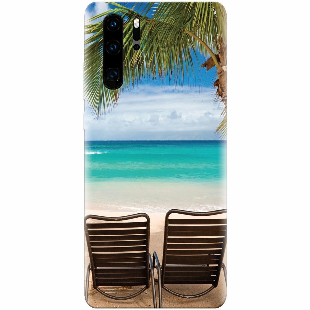 Husa silicon pentru Huawei P30 Pro, Beach Chairs Palm Tree Seaside