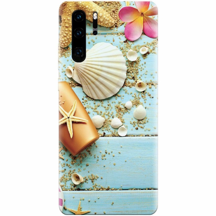 Силиконов кейс за Huawei P30 Pro, Blue Wood Seashells Sea Star