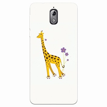 Husa silicon pentru Nokia 3.1, Rollerskating Girafe Illustration Husa silicon pentru Nokia 3.1, Rollerskating Girafe Illustration