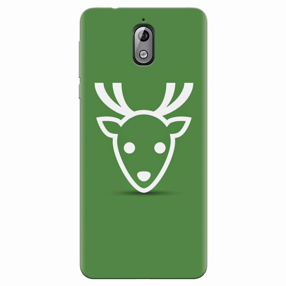 Husa silicon pentru Nokia 3.1, Minimal Reindeer Illustration Green