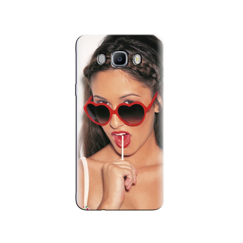 Husa Samsung J5 2016 Brunette Model Wearing Funky Red Heart Glasses