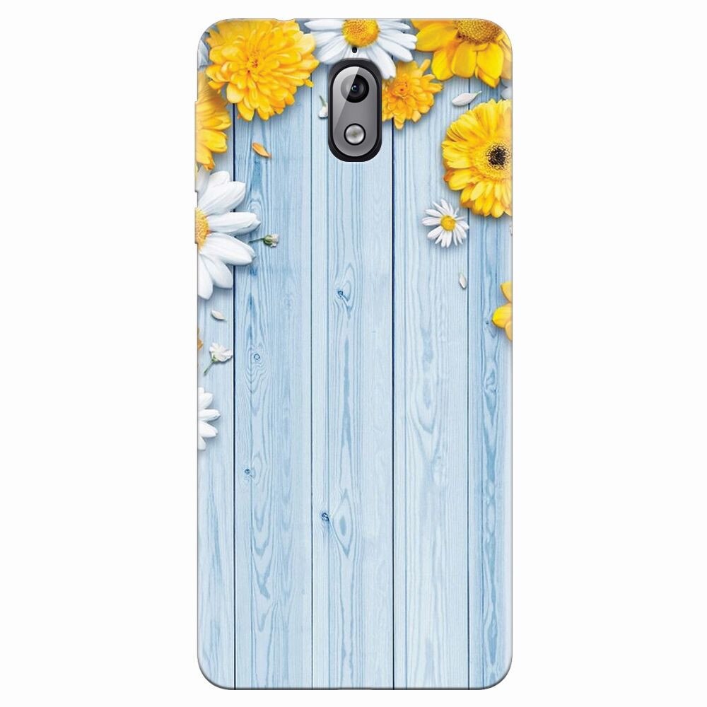 Husa silicon pentru Nokia 3.1, Sunflower On Blue Wood