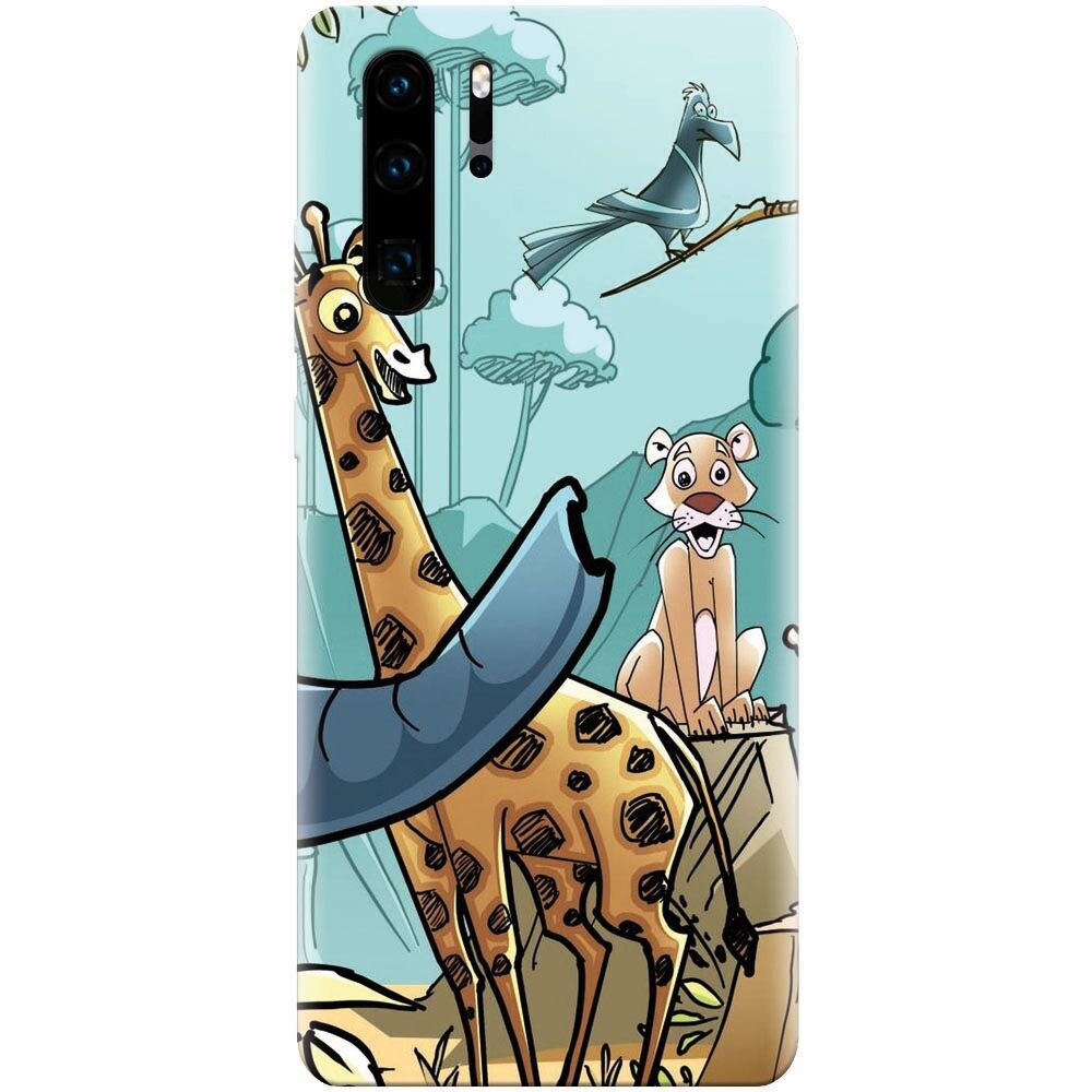 Husa silicon pentru Huawei P30 Pro, Children Drawings Elephants Giraffes Lions