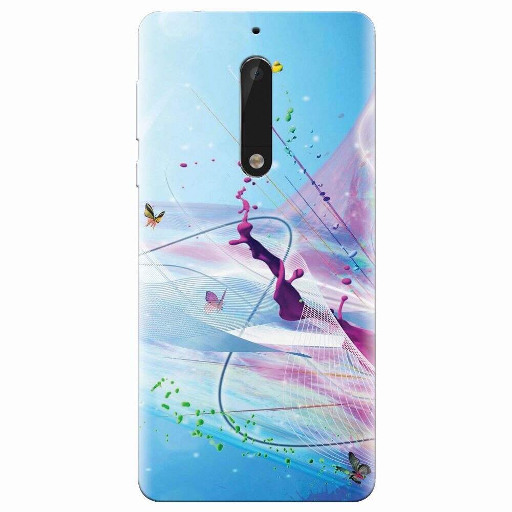 Husa silicon pentru Nokia 5, Artistic Paint Splash Purple Butterflies